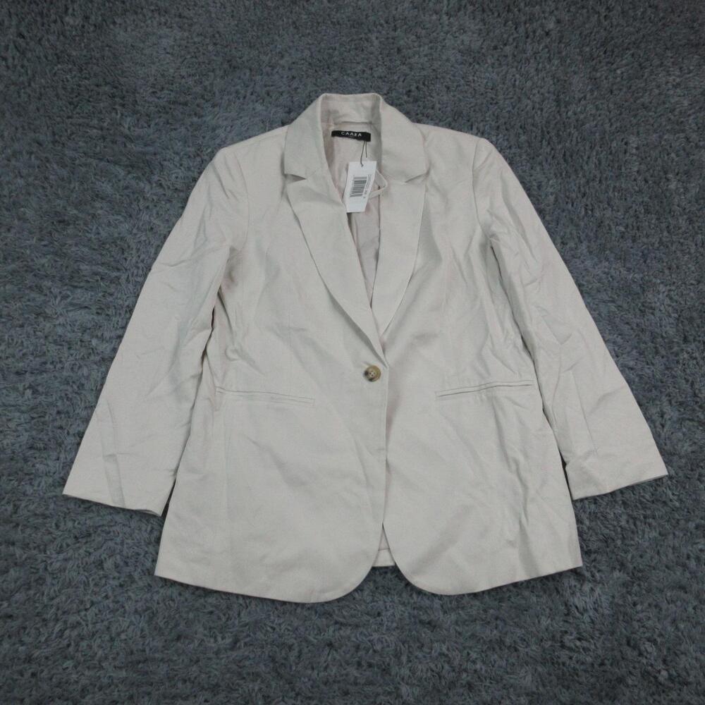 CAARA Blazer Womens Small Beige Twill One Button Lined Long Pant Suit Jacket NWT